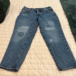 Old Navy OG Straight Fit Blue Patchwork Jeans for Women